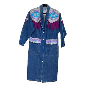 Vtg Vistas de Santa Fe Pioneer Wear Duster Denim Sz 11 blue Western Wear‎ Jacket